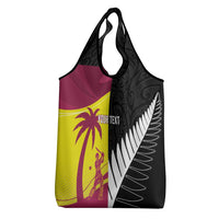 New Zealand and West Indies Cricket Custom Grocery Bag Black Cap Windies Together - Polynesian Pride