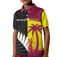 New Zealand and West Indies Cricket Custom Kid Polo Shirt Black Cap Windies Together - Polynesian Pride