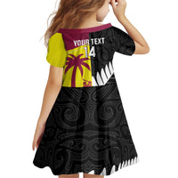 New Zealand and West Indies Cricket Custom Kid Short Sleeve Dress Black Cap Windies Together - Polynesian Pride