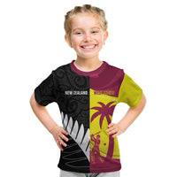 New Zealand and West Indies Cricket Custom Kid T Shirt Black Cap Windies Together LT14 Black - Polynesian Pride