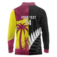 New Zealand and West Indies Cricket Custom Long Sleeve Polo Shirt Black Cap Windies Together - Polynesian Pride