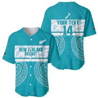 New Zealand Silver Fern Cricket Custom Baseball Jersey Black Cap Teal Maori Pattern LT14 - Polynesian Pride