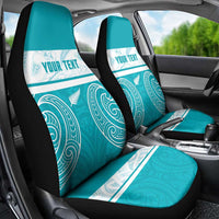New Zealand Silver Fern Cricket Custom Car Seat Cover Black Cap Teal Maori Pattern - Polynesian Pride