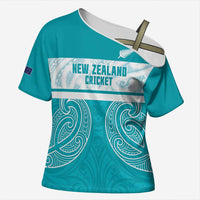 New Zealand Silver Fern Cricket Custom Cross Shoulder Shirt Black Cap Teal Maori Pattern LT14 Female Teal - Polynesian Pride