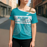 New Zealand Silver Fern Cricket Custom Cross Shoulder Shirt Black Cap Teal Maori Pattern LT14 - Polynesian Pride