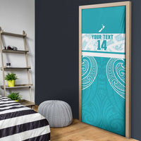 New Zealand Silver Fern Cricket Custom Door Cover Black Cap Teal Maori Pattern - Polynesian Pride