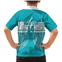 New Zealand Silver Fern Cricket Custom Family Matching Mermaid Dress and Hawaiian Shirt Black Cap Teal Maori Pattern LT14 - Polynesian Pride
