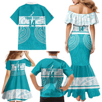 New Zealand Silver Fern Cricket Custom Family Matching Mermaid Dress and Hawaiian Shirt Black Cap Teal Maori Pattern LT14 - Polynesian Pride
