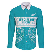New Zealand Silver Fern Cricket Custom Family Matching Mermaid Dress and Hawaiian Shirt Black Cap Teal Maori Pattern LT14 Dad's Shirt - Long Sleeve Teal - Polynesian Pride