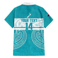 New Zealand Silver Fern Cricket Custom Family Matching Off Shoulder Maxi Dress and Hawaiian Shirt Black Cap Teal Maori Pattern LT14 - Polynesian Pride