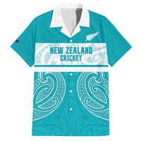New Zealand Silver Fern Cricket Custom Family Matching Off Shoulder Short Dress and Hawaiian Shirt Black Cap Teal Maori Pattern - Polynesian Pride