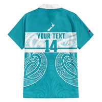 New Zealand Silver Fern Cricket Custom Family Matching Off Shoulder Short Dress and Hawaiian Shirt Black Cap Teal Maori Pattern - Polynesian Pride