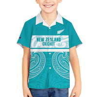 New Zealand Silver Fern Cricket Custom Family Matching Off Shoulder Short Dress and Hawaiian Shirt Black Cap Teal Maori Pattern - Polynesian Pride