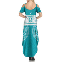 New Zealand Silver Fern Cricket Custom Family Matching Summer Maxi Dress and Hawaiian Shirt Black Cap Teal Maori Pattern - Polynesian Pride
