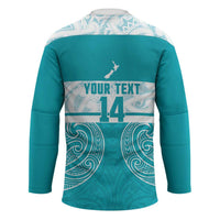 New Zealand Silver Fern Cricket Custom Hockey Jersey Black Cap Teal Maori Pattern - Polynesian Pride