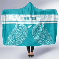 New Zealand Silver Fern Cricket Custom Hooded Blanket Black Cap Teal Maori Pattern - Polynesian Pride