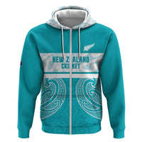 New Zealand Silver Fern Cricket Custom Hoodie Black Cap Teal Maori Pattern - Polynesian Pride