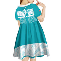New Zealand Silver Fern Cricket Custom Kid Short Sleeve Dress Black Cap Teal Maori Pattern LT14 - Polynesian Pride