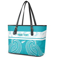 New Zealand Silver Fern Cricket Custom Leather Tote Bag Black Cap Teal Maori Pattern - Polynesian Pride