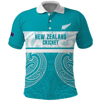 New Zealand Silver Fern Cricket Custom Polo Shirt Black Cap Teal Maori Pattern LT14 Teal - Polynesian Pride