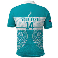 New Zealand Silver Fern Cricket Custom Polo Shirt Black Cap Teal Maori Pattern LT14 - Polynesian Pride