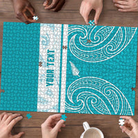 New Zealand Silver Fern Cricket Custom Puzzle Black Cap Teal Maori Pattern - Polynesian Pride