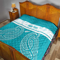 New Zealand Silver Fern Cricket Custom Quilt Black Cap Teal Maori Pattern - Polynesian Pride