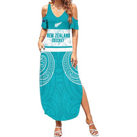 New Zealand Silver Fern Cricket Custom Summer Maxi Dress Black Cap Teal Maori Pattern LT14 Women Teal - Polynesian Pride