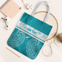 New Zealand Silver Fern Cricket Custom Tote Bag Black Cap Teal Maori Pattern - Polynesian Pride