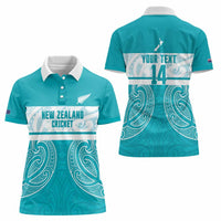 New Zealand Silver Fern Cricket Custom Women Polo Shirt Black Cap Teal Maori Pattern LT14 - Polynesian Pride