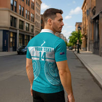 New Zealand Silver Fern Cricket Custom Zipper Polo Shirt Black Cap Teal Maori Pattern LT14 - Polynesian Pride