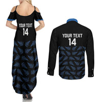 New Zealand Silver Fern Cricket Custom Couples Matching Summer Maxi Dress and Long Sleeve Button Shirt Black Cap T20 Version - Polynesian Pride