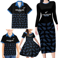 New Zealand Silver Fern Cricket Custom Family Matching Long Sleeve Bodycon Dress and Hawaiian Shirt Black Cap T20 Version - Polynesian Pride