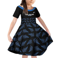 New Zealand Silver Fern Cricket Custom Family Matching Off Shoulder Short Dress and Hawaiian Shirt Black Cap T20 Version - Polynesian Pride
