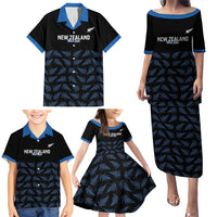 New Zealand Silver Fern Cricket Custom Family Matching Puletasi and Hawaiian Shirt Black Cap T20 Version - Polynesian Pride