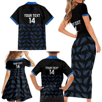 New Zealand Silver Fern Cricket Custom Family Matching Short Sleeve Bodycon Dress and Hawaiian Shirt Black Cap T20 Version - Polynesian Pride