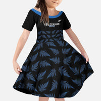 New Zealand Silver Fern Cricket Custom Kid Short Sleeve Dress Black Cap T20 Version - Polynesian Pride