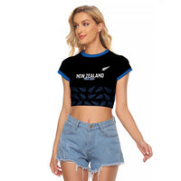 New Zealand Silver Fern Cricket Custom Raglan Cropped T Shirt Black Cap T20 Version LT14 Female Black - Polynesian Pride