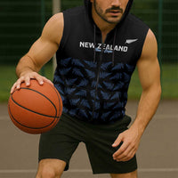 New Zealand Silver Fern Cricket Custom Sleeveless Zip Hoodie Black Cap T20 Version LT14 - Polynesian Pride