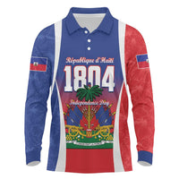 Personalized Haiti 1804 Long Sleeve Polo Shirt Happy Ayiti Independence Day LT14 Blue - Polynesian Pride