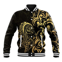 Gold And Black Aotearoa Horse Racing Baseball Jacket NZ Maori Pattern LT14 Unisex Black - Polynesian Pride