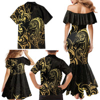 Gold And Black Aoteara Horse Racing Family Matching Mermaid Dress and Hawaiian Shirt NZ Maori Pattern