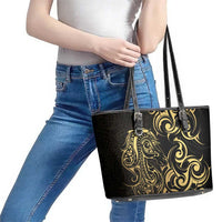 Gold And Black Aotearoa Horse Racing Leather Tote Bag NZ Maori Pattern LT14 - Polynesian Pride