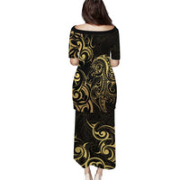 Gold And Black Aotearoa Horse Racing Puletasi NZ Maori Pattern LT14 - Polynesian Pride