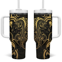 Gold And Black Aotearoa Horse Racing Tumbler With Handle NZ Maori Pattern LT14 One Size: 40 oz Black - Polynesian Pride