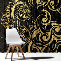 Gold And Black Aotearoa Horse Racing Window Curtain NZ Maori Pattern LT14 - Polynesian Pride
