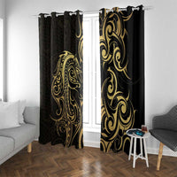 Gold And Black Aotearoa Horse Racing Window Curtain NZ Maori Pattern LT14 With Grommets Black - Polynesian Pride