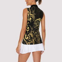 Gold And Black Aoteara Horse Racing Women Sleeveless Polo Shirt NZ Maori Pattern