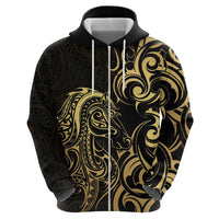 Gold And Black Aoteara Horse Racing Zip Hoodie NZ Maori Pattern