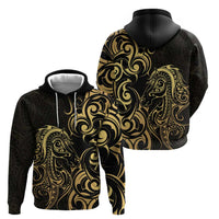 Gold And Black Aoteara Horse Racing Zip Hoodie NZ Maori Pattern
